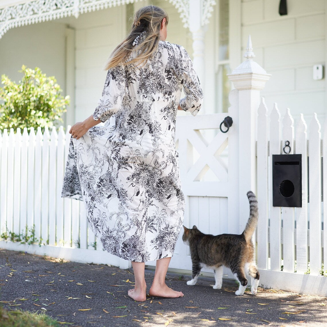 Sana Tropic Print Cotton Wrap Maxi Dress – back view