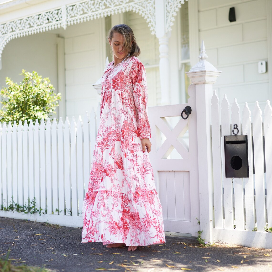 Saanvi Vintage Botanical Cotton Wrap Maxi Dress – side view