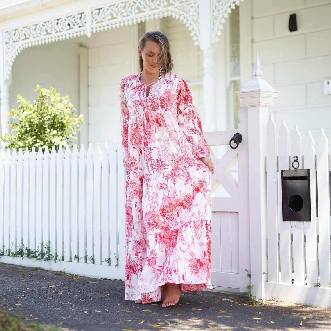 Saanvi Vintage Botanical Cotton Wrap Maxi Dress – front view