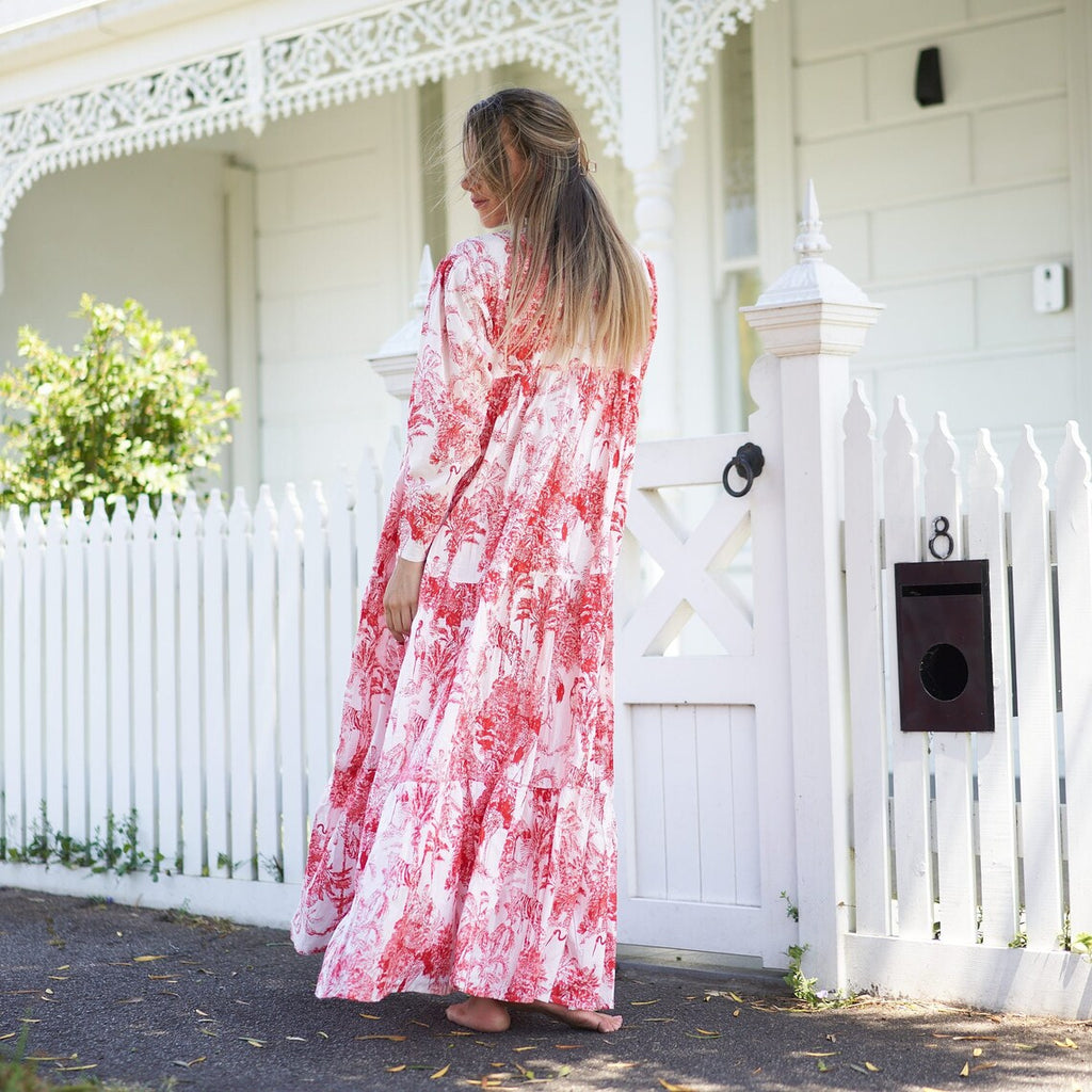 Saanvi Vintage Botanical Cotton Wrap Maxi Dress – back view