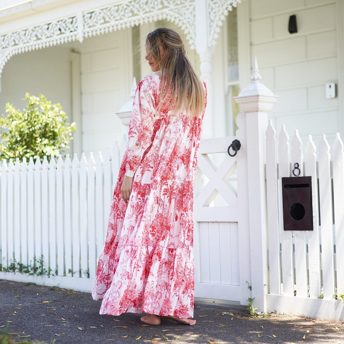 Saanvi Vintage Botanical Cotton Wrap Maxi Dress – back view