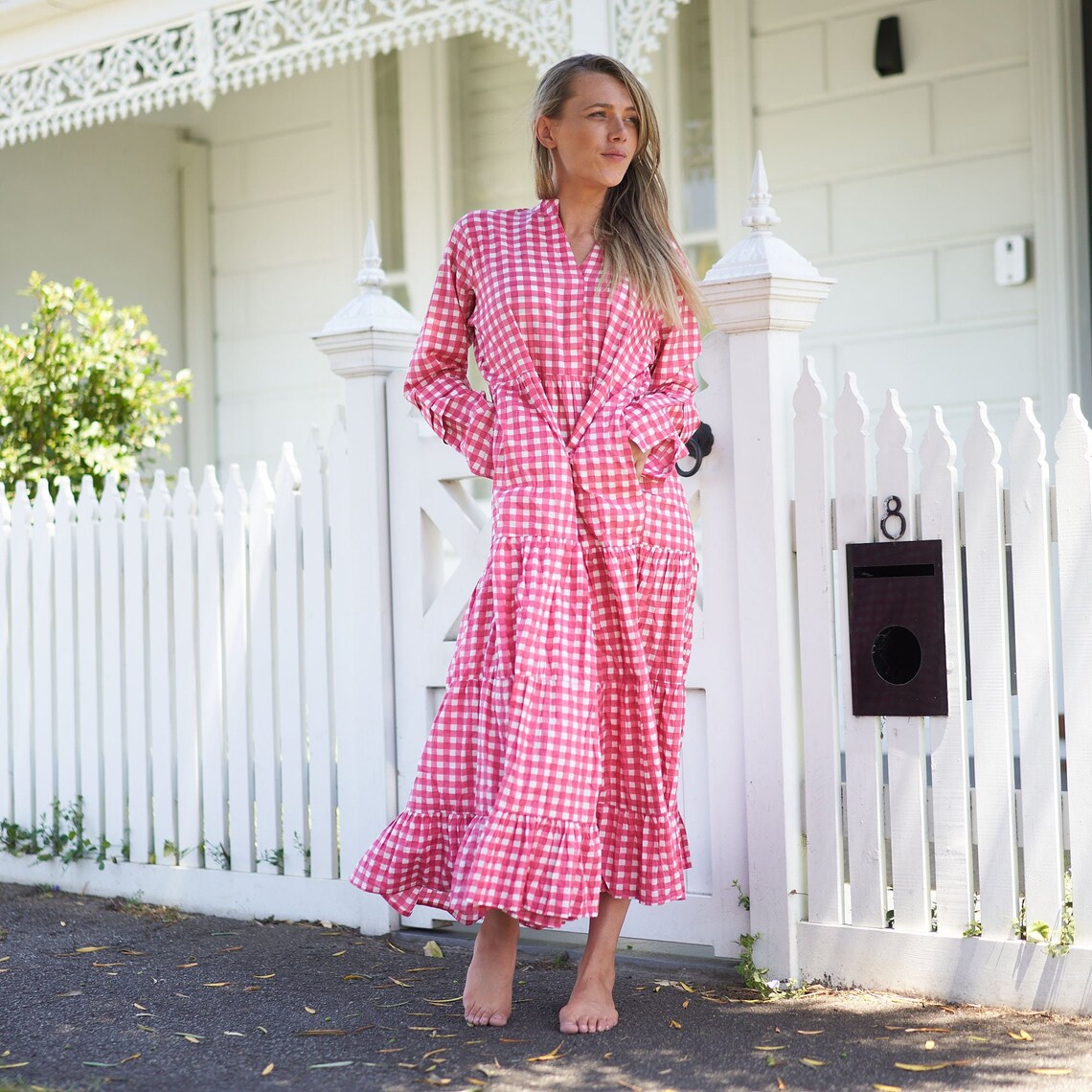 Roshni Holiday Print Cotton Wrap Maxi Dress – side view