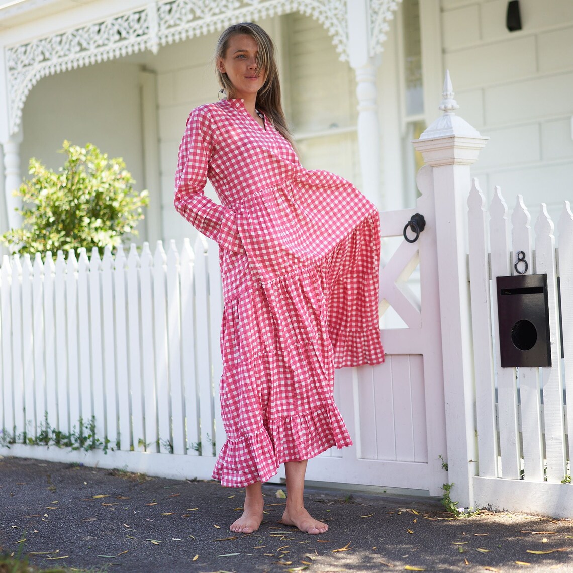 Roshni Holiday Print Cotton Wrap Maxi Dress – print detail