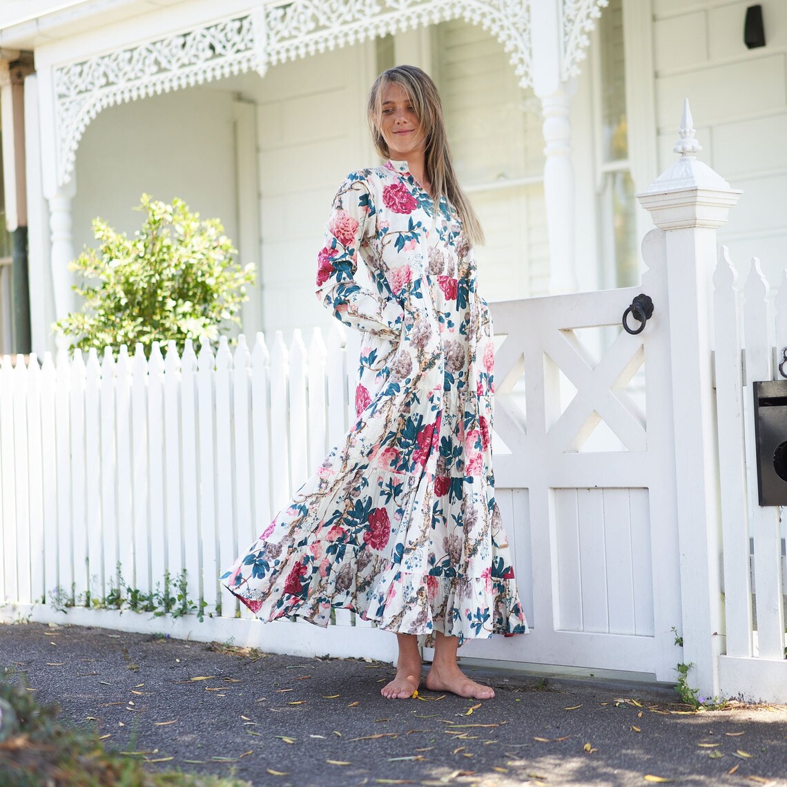 Ria Resort Print Cotton Wrap Maxi Dress – print detail