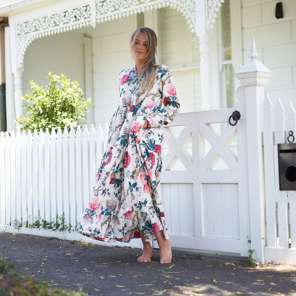 Ria Resort Print Cotton Wrap Maxi Dress – back view