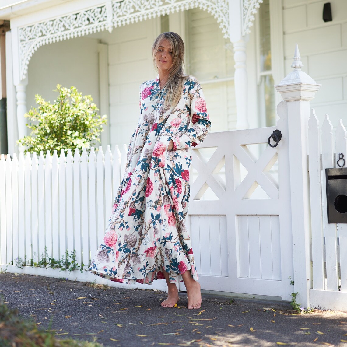 Ria Resort Print Cotton Wrap Maxi Dress – back view