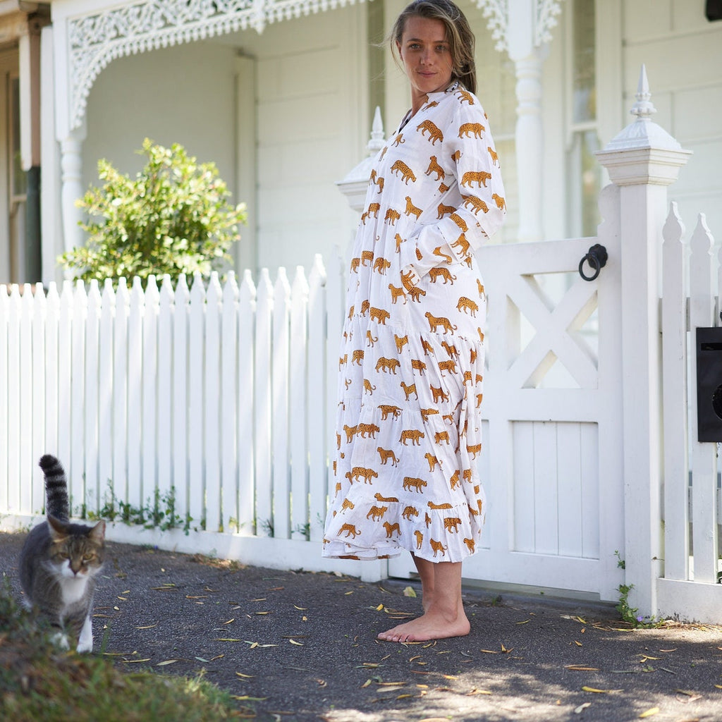 Rani Tropical Kimono Cotton Wrap Maxi Dress – back view