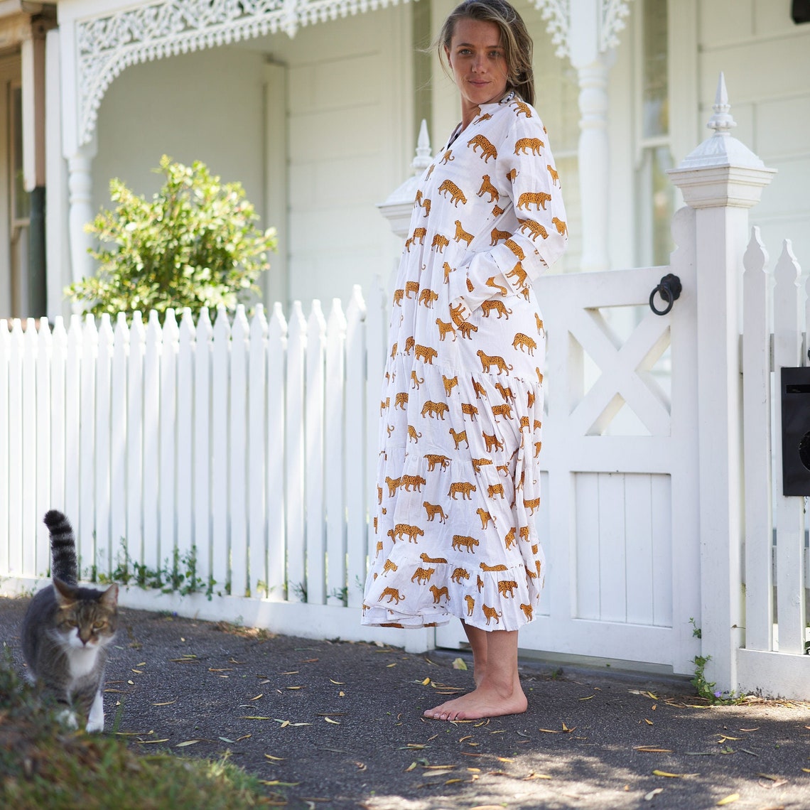Rani Tropical Kimono Cotton Wrap Maxi Dress – back view