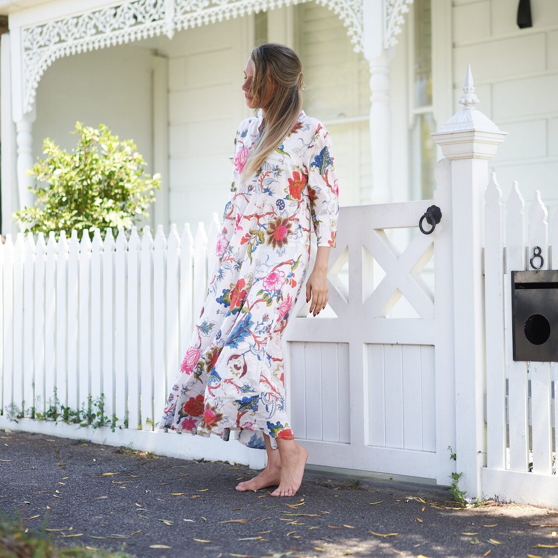 Shanaya Coastal Charm Cotton Wrap Maxi Dress – front view