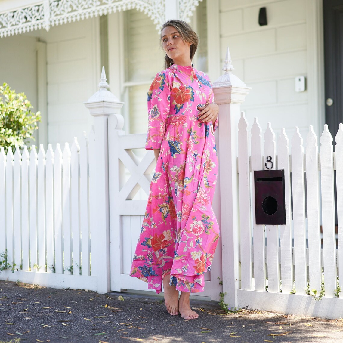 Saira Beachside Print Cotton Wrap Maxi Dress – side view