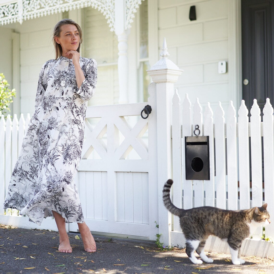 Sana Tropic Print Cotton Wrap Maxi Dress – front view