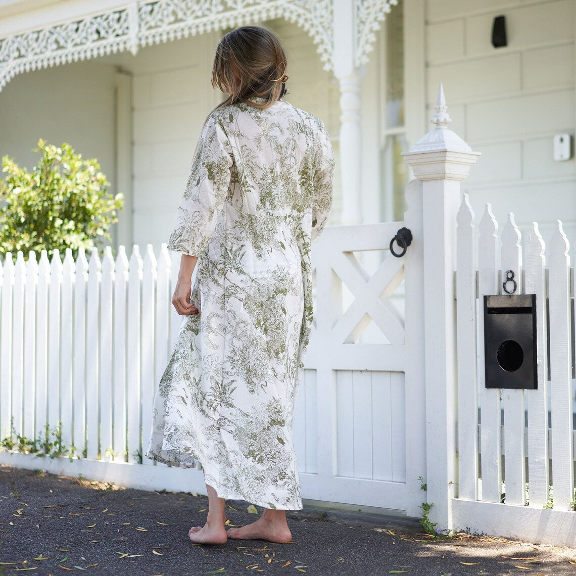 Sahana Soft Neutral Cotton Wrap Maxi Dress – side view