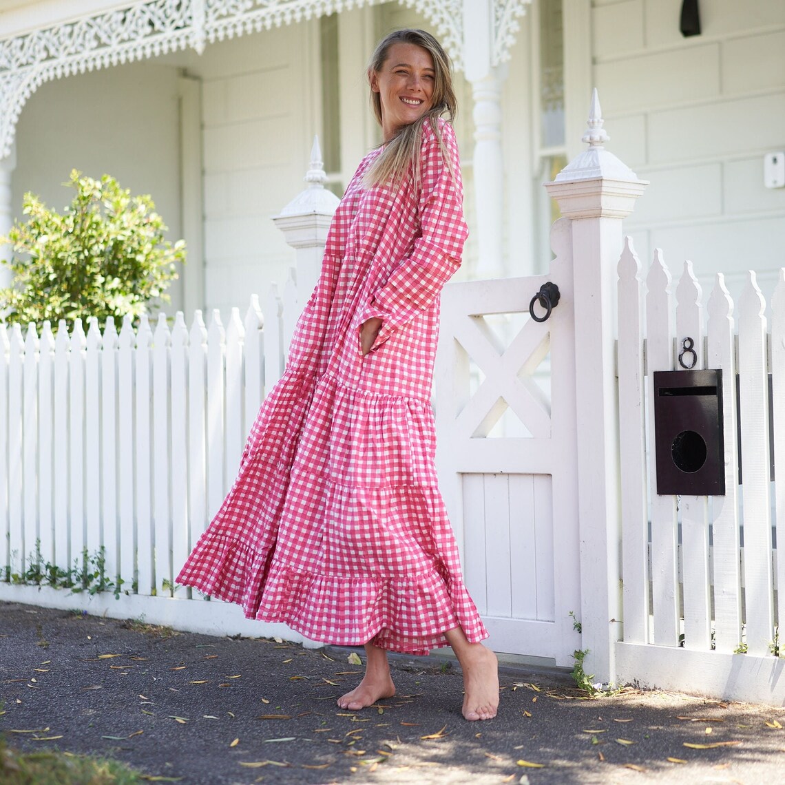Roshni Holiday Print Cotton Wrap Maxi Dress – front view