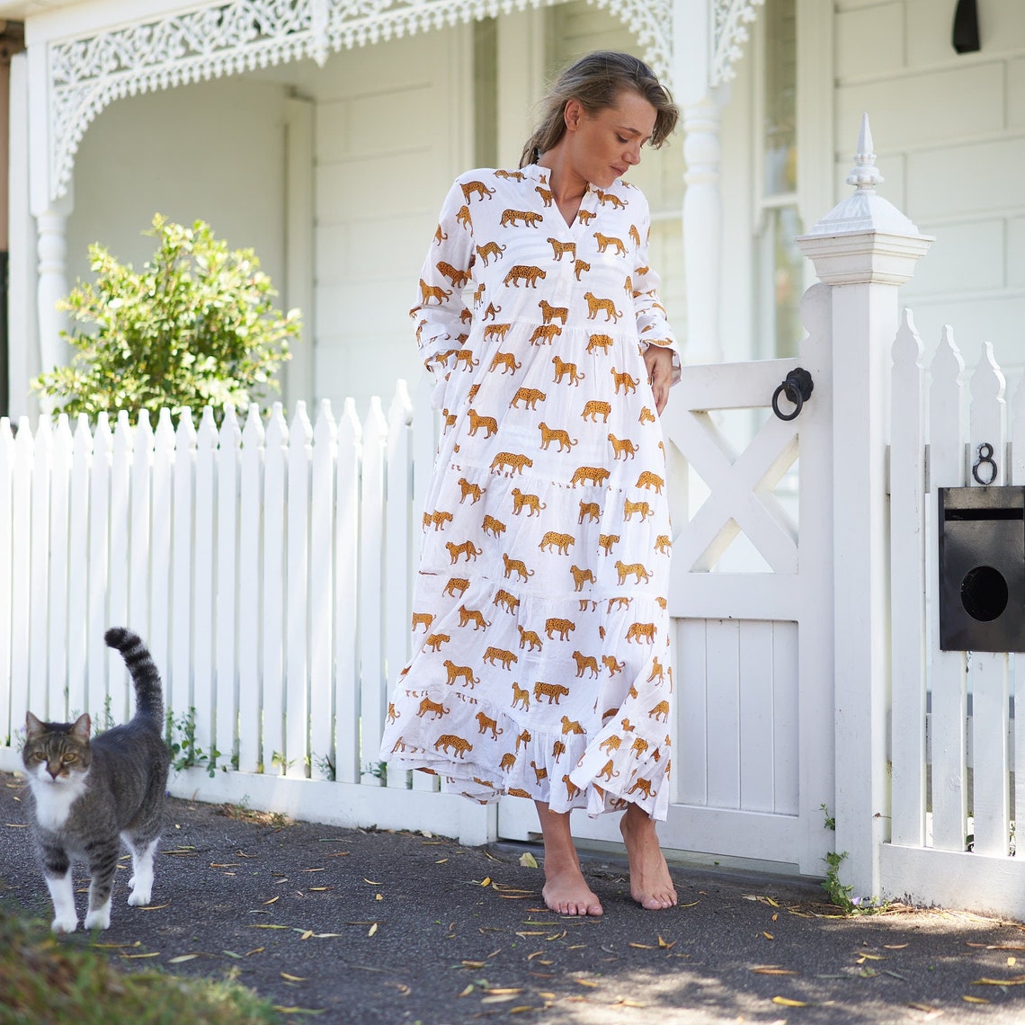 Rani Tropical Kimono Cotton Wrap Maxi Dress – front view